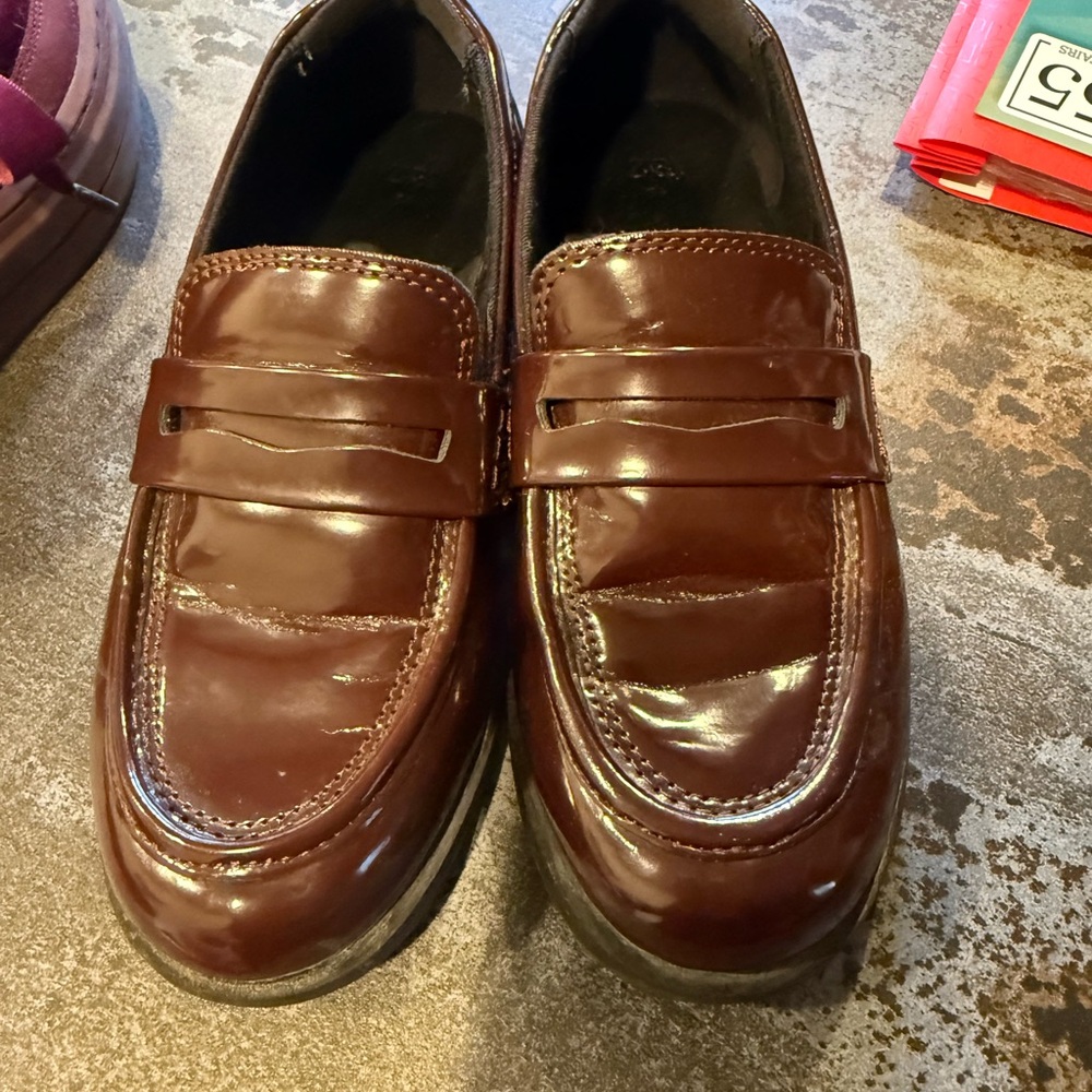 Zara Shiny Brown Leather Loafers
